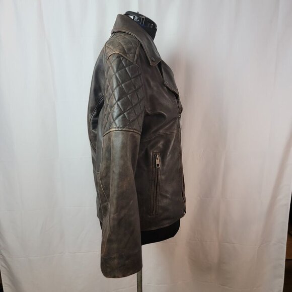 ASOS Design Oversized Biker Jacket - Real Leather with Stitch Detail - Picture 4 of 16